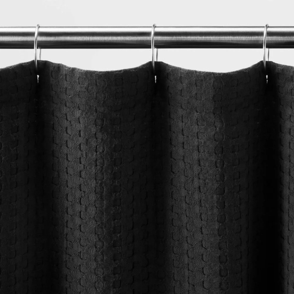Waffle shower curtain washed black- Cassaluna 72 x 72
